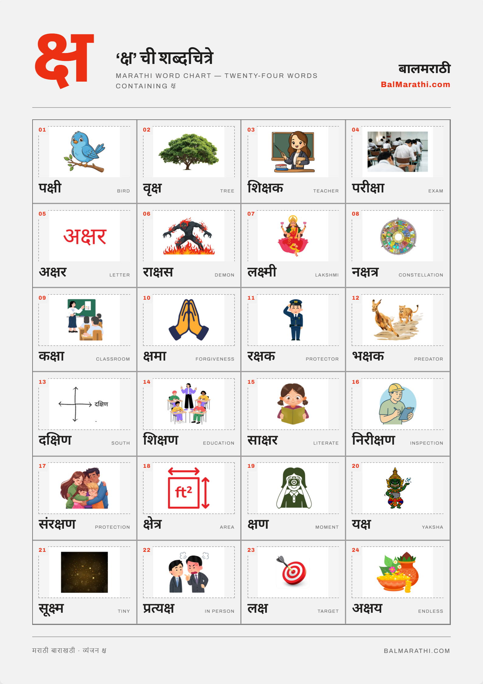 Marathi ksha word chart for kids — words starting with क्ष