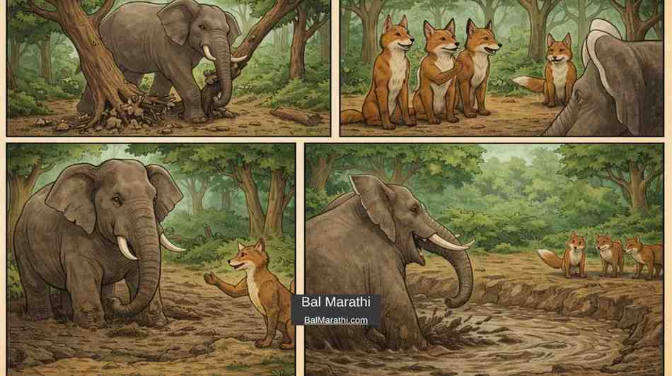 गर्विष्ठ कोल्हा आणि हत्ती