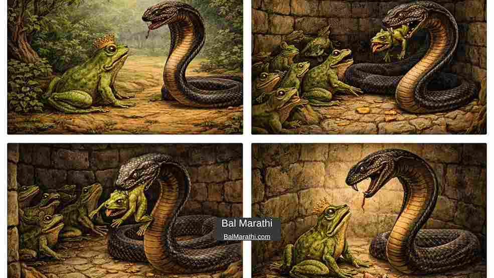 बेडूक आणि काळा साप