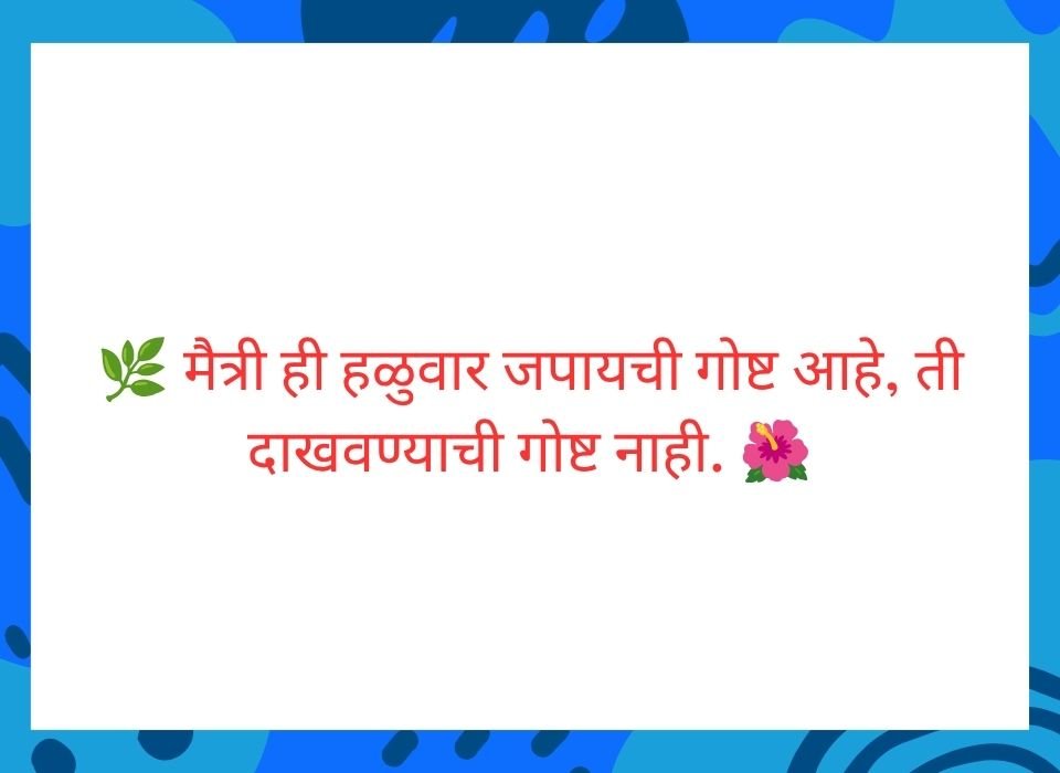 मैत्री ही हळुवार जपायची गोष्ट आहे, ती दाखवण्याची गोष्ट नाही — मराठी सुविचार